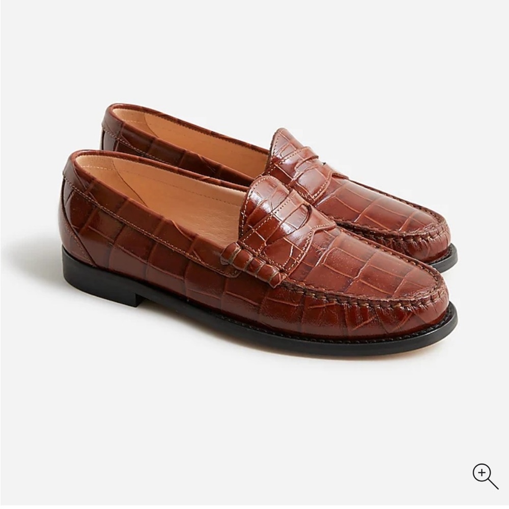 J. Crew Brown and Orange Penny Loafers with Crocodile Embossing